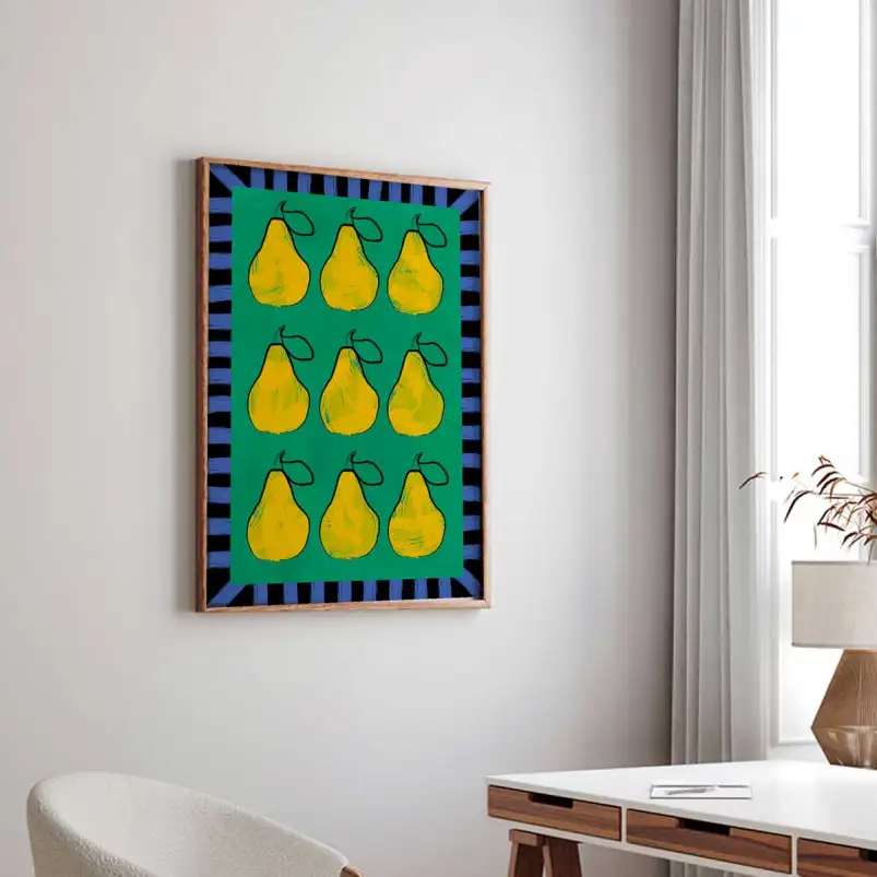 Pop art Poire pattern coloré - affiche fruit