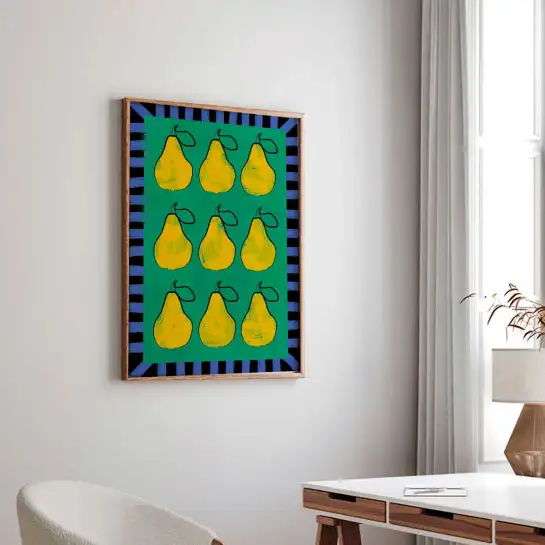 Pop art Poire pattern coloré - affiche fruit