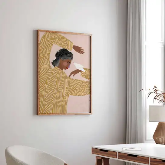 Tableau La femme à l'oiseau - tableau design contemporain