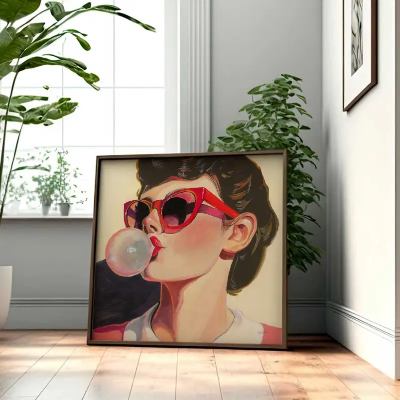 Tableau retro Pop queen Bubble rose - tableau vintage