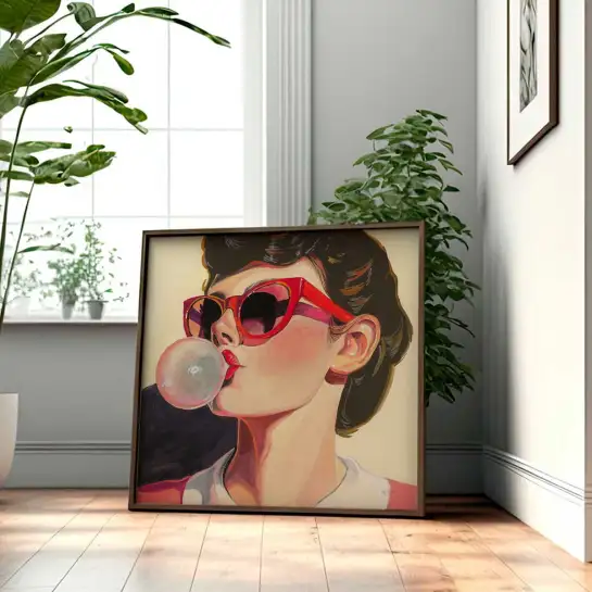Tableau retro Pop queen Bubble rose - tableau vintage