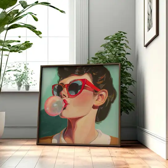 Tableau retro Pop queen Bubble vert - tableau vintage