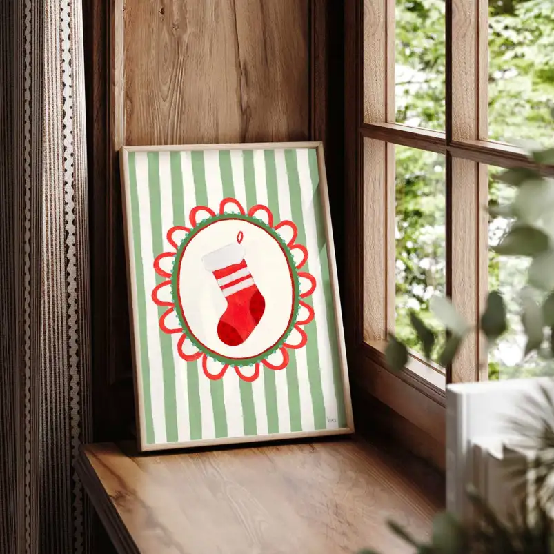 Tableau décoratif chaussette de Noël - affiche enfants