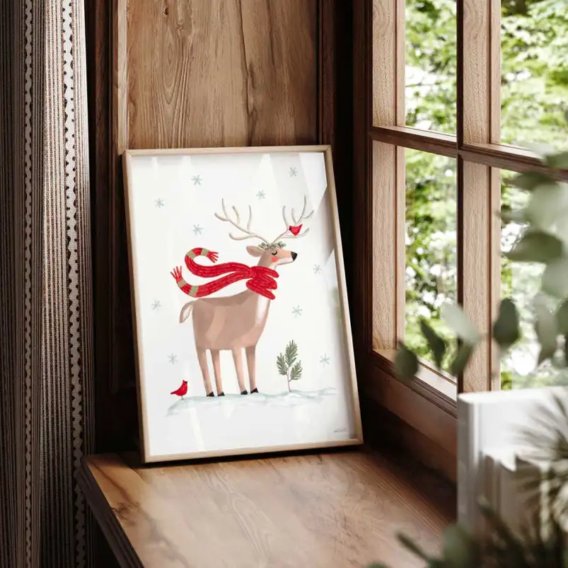 Tableau décoratif cerf à Noël - affiche enfants