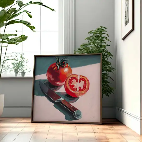 Tableau cuisine tomates et couteau - affiche cuisine vintage