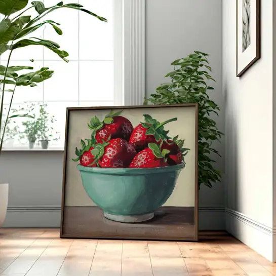 Tableau cuisine bol de fraises - affiche cuisine vintage