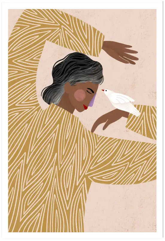 Tableau La femme à l'oiseau - tableau design contemporain