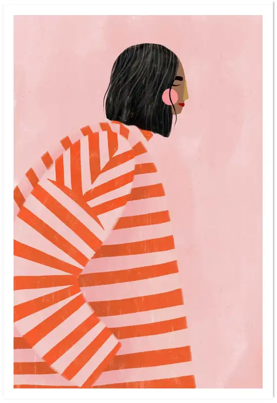 Affiche La femme robe orange contemporaine