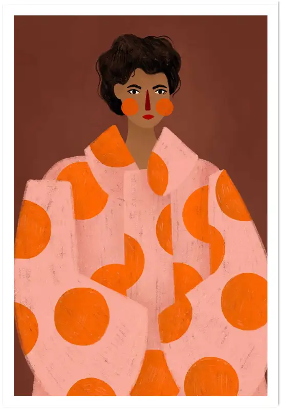 Tableau Femme Manteau à Pois - peinture contemporaine