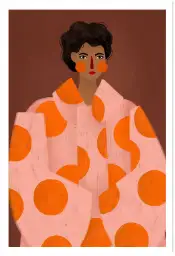 Tableau Femme Manteau à Pois - peinture contemporaine