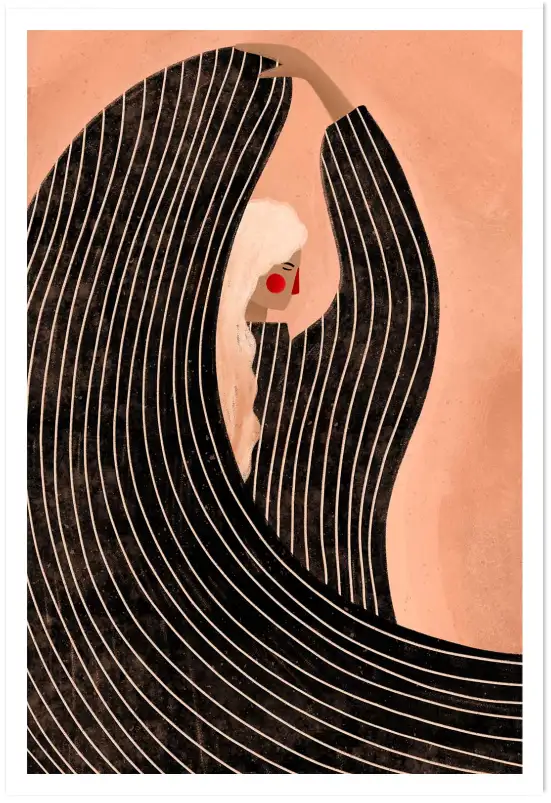 Tableau Femme Manteau Rayure Noire - tableau art contemporain