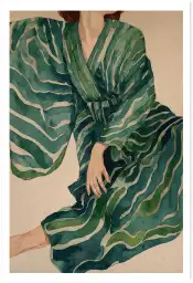Tableau déco femme kimono vert