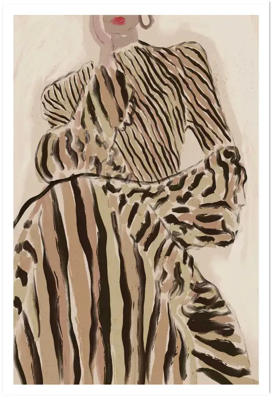 Tableau Femme Manteau Rayé Mode - tableau contemporain