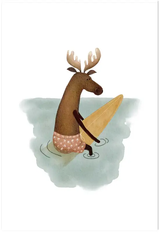 Affiche enfant Cerf sur la vague - décoration chambre enfant