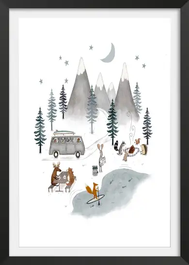 Poster enfant Camping à la montagne - poster chambre bebe