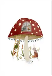 Lapin et champignons Poster mural enfant - chambre de bebe