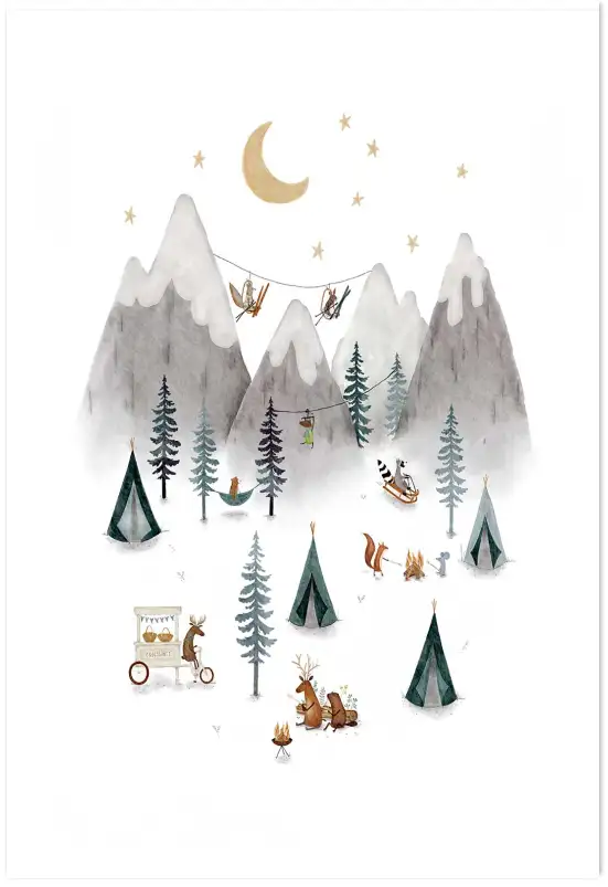 Poster enfant les minis à la montagne - décoration chambre enfant