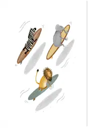 Affiche enfant animaux surfers