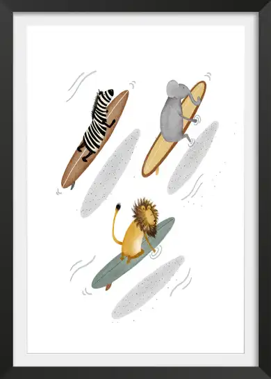Affiche enfant animaux surfers