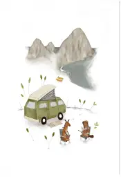 Balade en van dans la forêt - tableau enfants