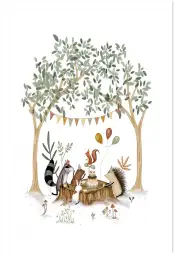 Poster enfant Tea party dans les bois - affiche chambre bébé