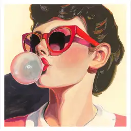 Tableau retro Pop queen Bubble rose - tableau vintage