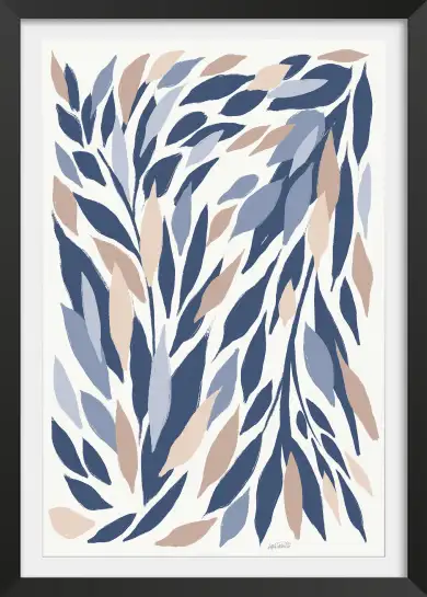 Tableau feuilles bleues - affiche fleurs