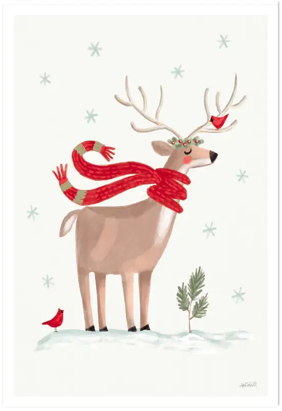 Tableau décoratif cerf à Noël - affiche enfants