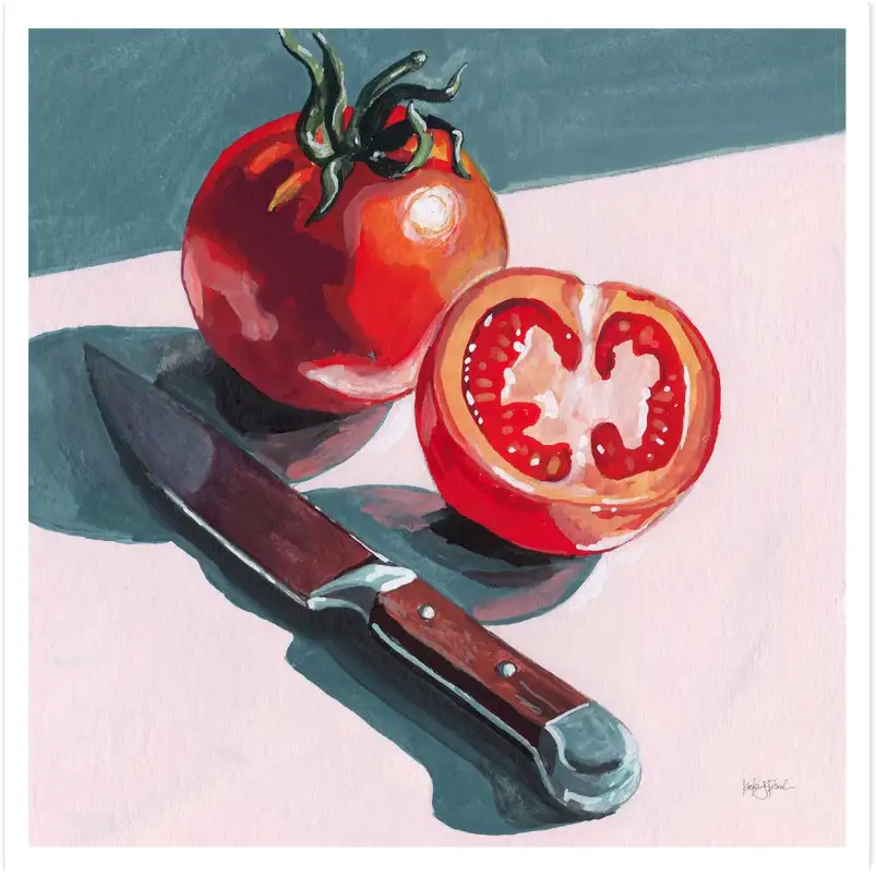 Tableau cuisine tomates et couteau - affiche cuisine vintage