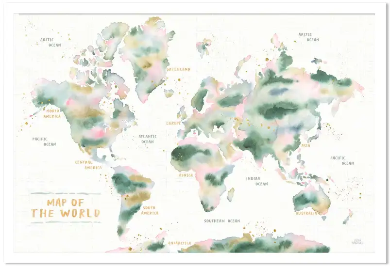 Carte du monde en aquarelle - affiche carte du monde