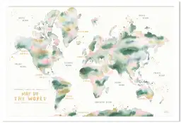 Carte du monde en aquarelle - affiche carte du monde