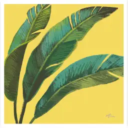Tableau feuilles fond jaune