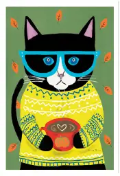 Tableau pop art chat d'automne - affiche chat coloré