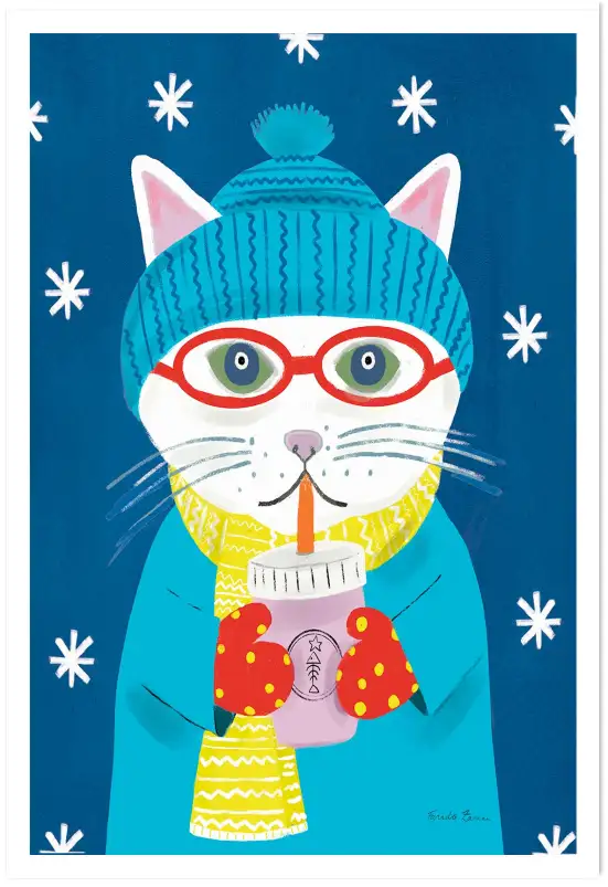 Tableau pop art chat d'hiver - affiche chat coloré