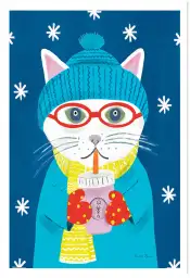 Tableau pop art chat d'hiver - affiche chat coloré