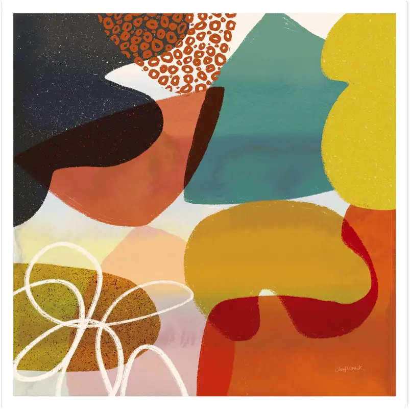 Affiche abstraite organique couleurs joyeuses formes géométriques art mural moderne salon