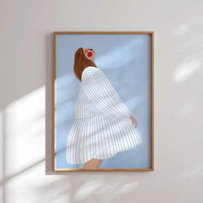 La femme aux rayures bleues - tableau contemporain