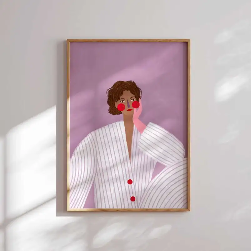 La femme aux rayures violettes - tableau contemporain
