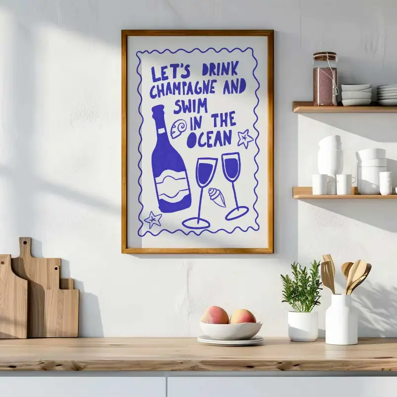Champagne et océan - affiche cuisine design