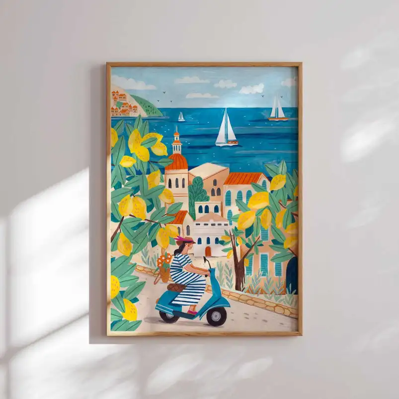 Amalfi en Vespa Vintage - affiche bord de mer