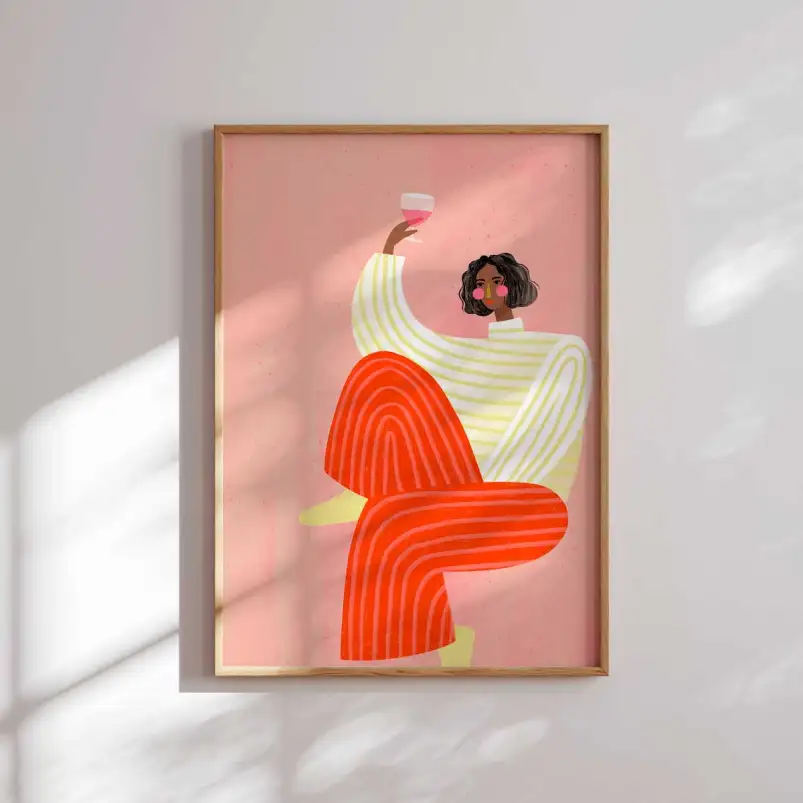 Femme au verre de vins - Affiches art