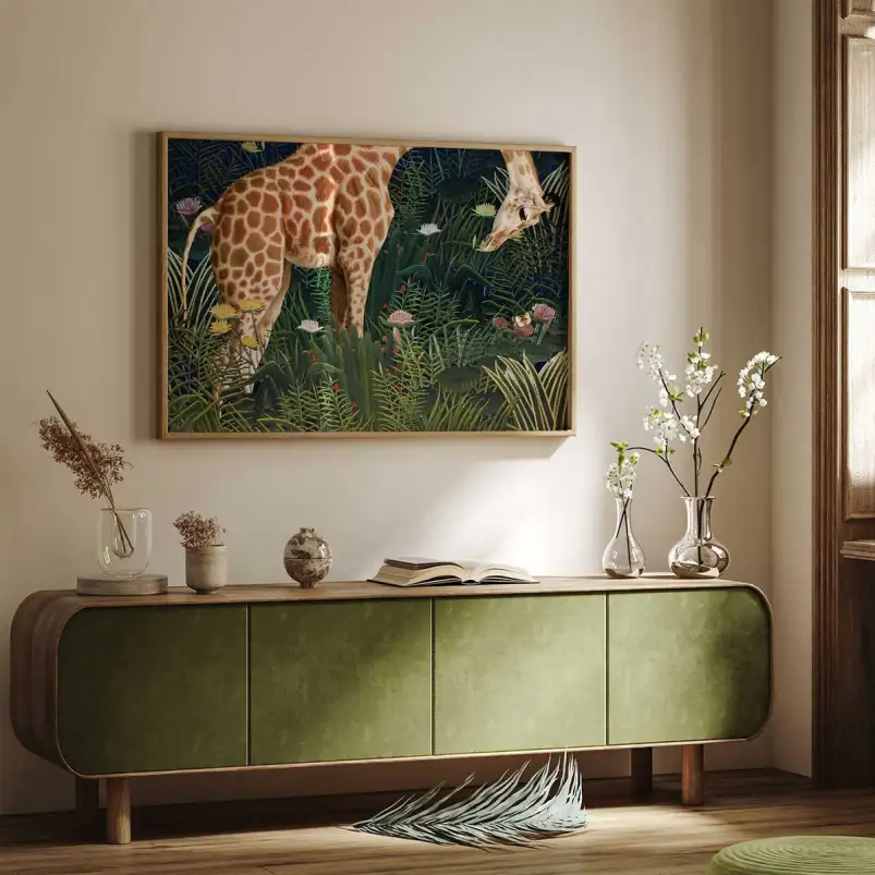 Girafe dans la jungle verte - cadre animaux jungle