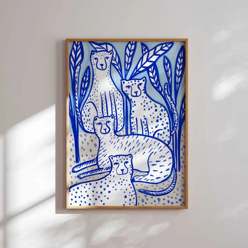 Guépard dans l'oasis bleu - affiche animaux