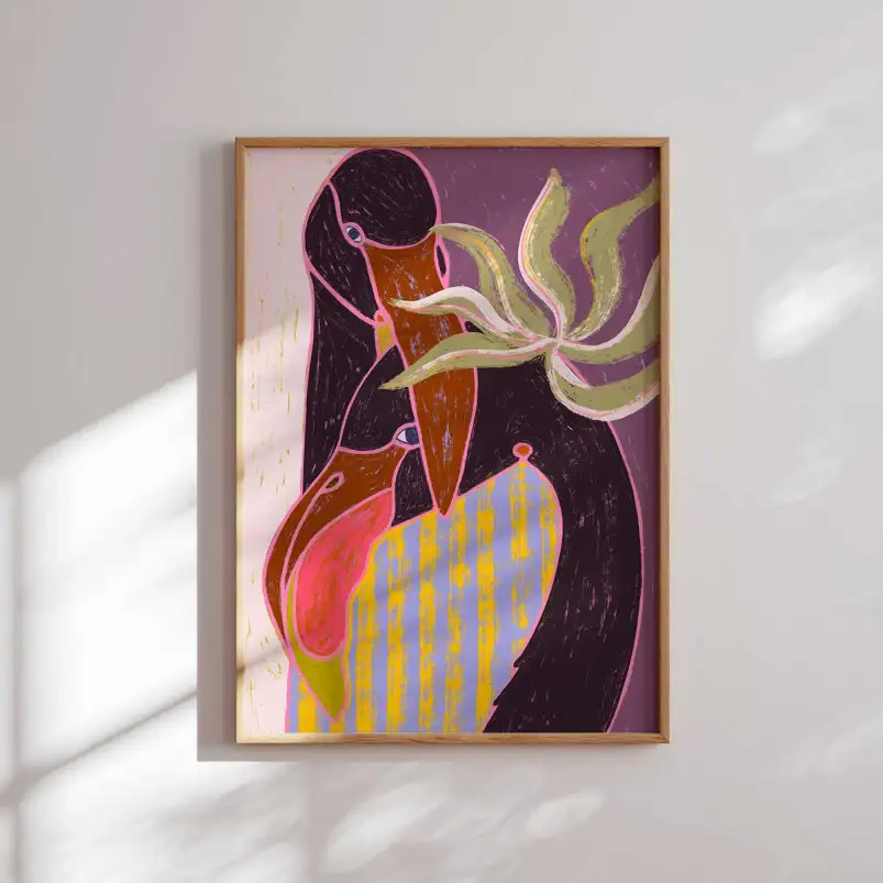Flamingo à la harpe - affiche animaux