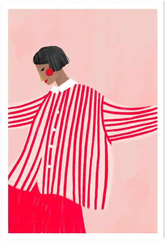 Affiche contemporaine La femme aux rayures rouges