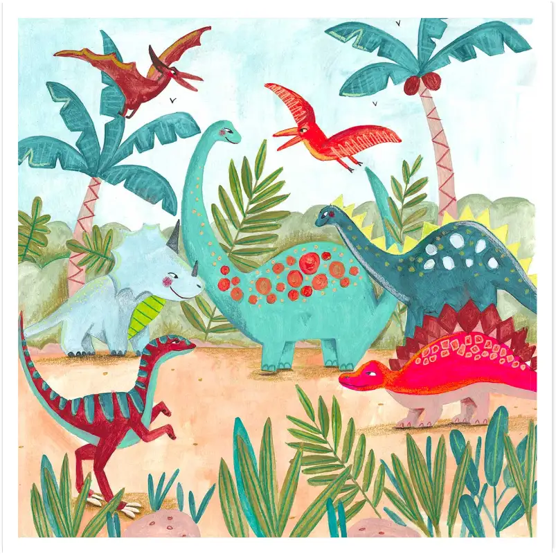 Joyeux dinosaures - affiche chambre garcon