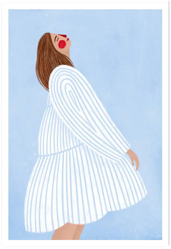 Affiche femme rayures bleues contemporaine