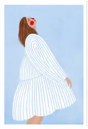 Affiche femme rayures bleues contemporaine