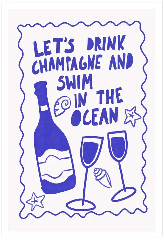 Affiche cuisine design champagne et océan