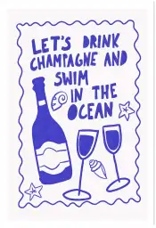 Affiche cuisine design champagne et océan